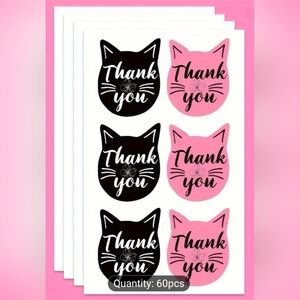 Thank You Cat Face Stickers - Pink & Black - Pack of 60